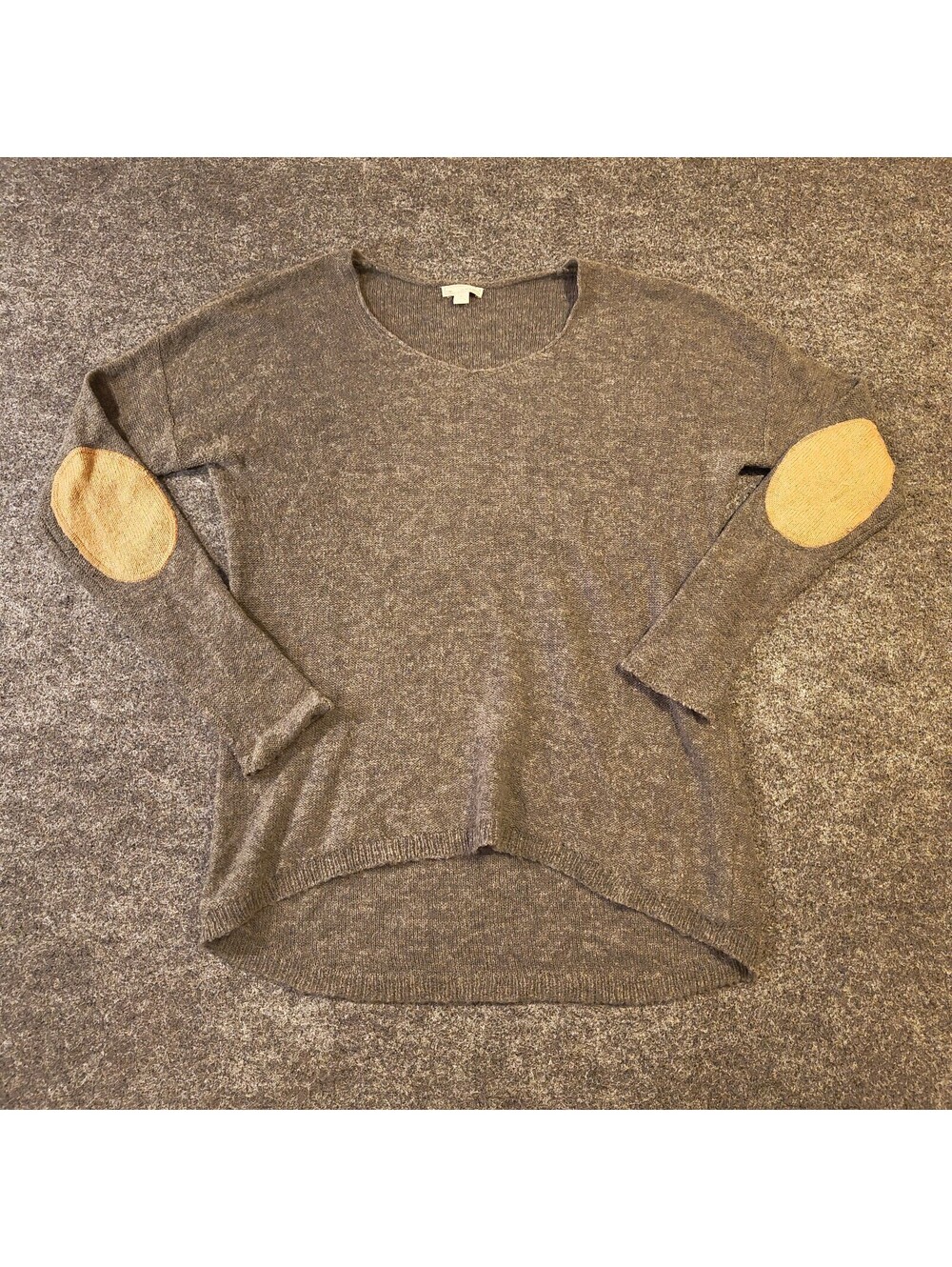 Gap Designed Crafted Wool Blend Sweater Elbow Patches Gray Brown Size S